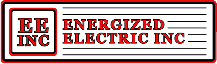 Logo of Energized Electric Inc. with "EE INC" in a square on the left and company name next to it in red and black text with red and black outlines.